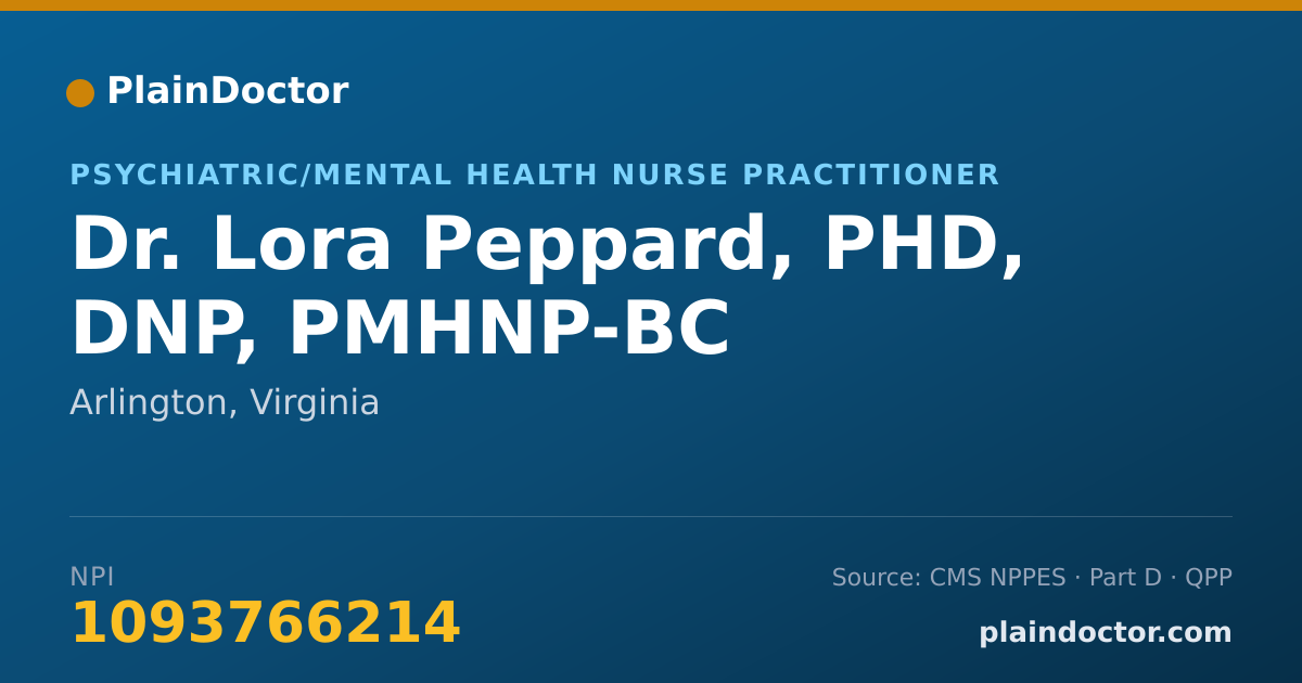 Shareable card for Lora Peppard, PHD, DNP, PMHNP-BC - Psychiatric/Mental Health Nurse Practitioner, Arlington, VA