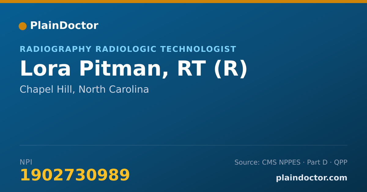 Shareable card for Lora Pitman, RT (R) - Radiography Radiologic Technologist, Chapel Hill, NC