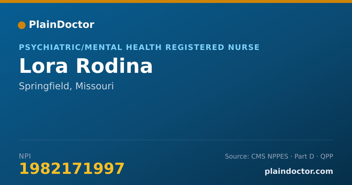Shareable card for Lora Rodina - Psychiatric/Mental Health Registered Nurse, Springfield, MO