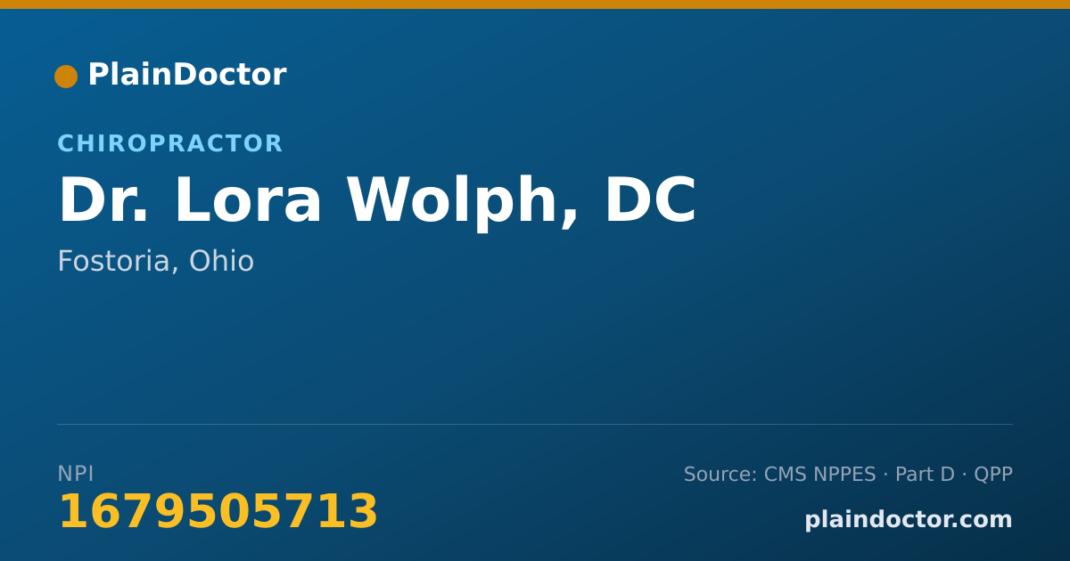 Shareable card for Lora Wolph, DC - Chiropractor, Fostoria, OH