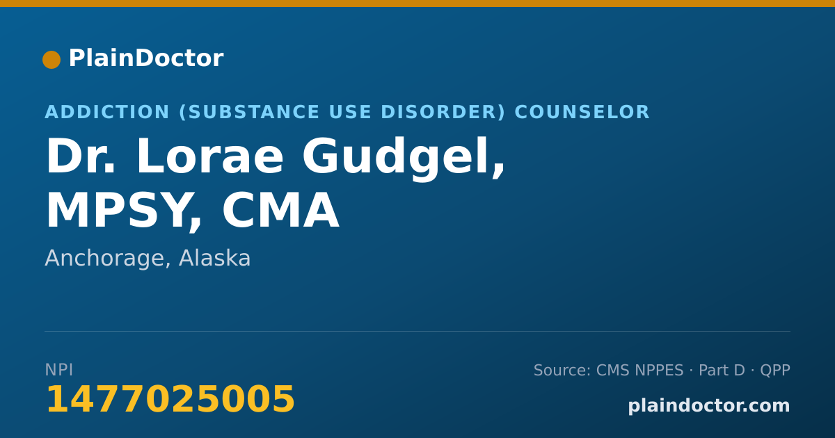 Shareable card for Lorae Gudgel, MPSY, CMA - Addiction (Substance Use Disorder) Counselor, Anchorage, AK