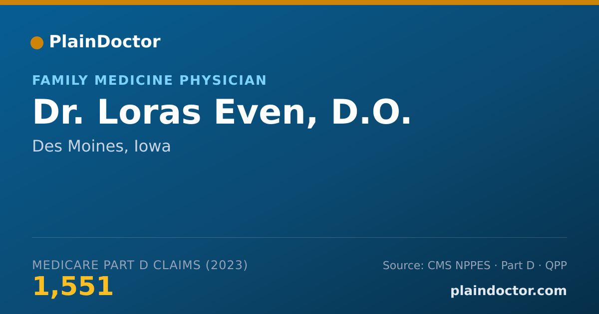 Shareable card for Loras Even, D.O. - Family Medicine Physician, Des Moines, IA