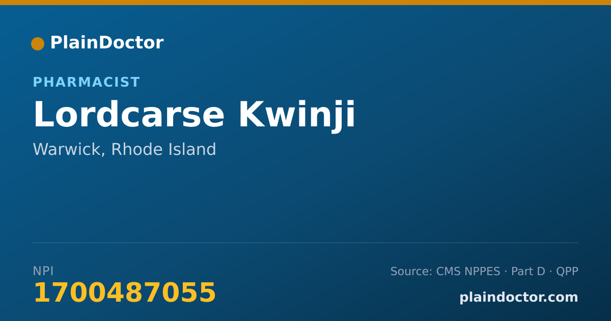 Shareable card for Lordcarse Kwinji - Pharmacist, Warwick, RI