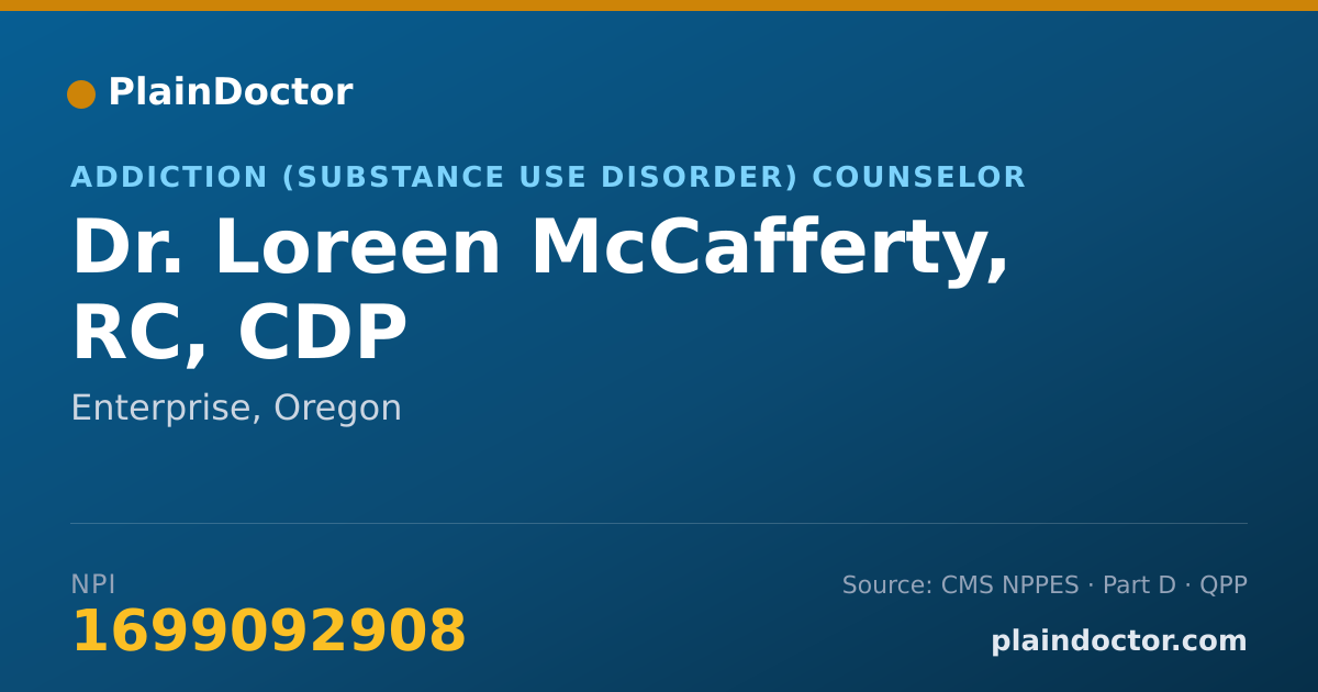 Shareable card for Loreen McCafferty, RC, CDP - Addiction (Substance Use Disorder) Counselor, Enterprise, OR