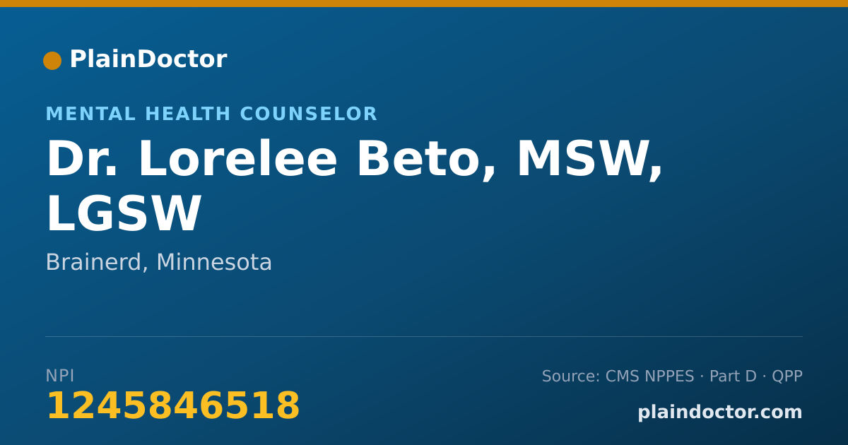 Shareable card for Lorelee Beto, MSW, LGSW - Mental Health Counselor, Brainerd, MN