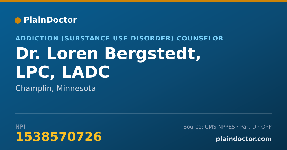 Shareable card for Loren Bergstedt, LPC, LADC - Addiction (Substance Use Disorder) Counselor, Champlin, MN
