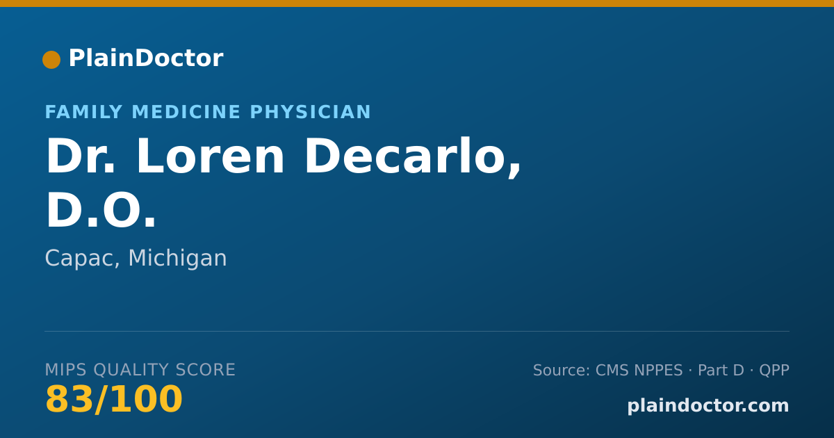 Shareable card for Loren Decarlo, D.O. - Family Medicine Physician, Capac, MI