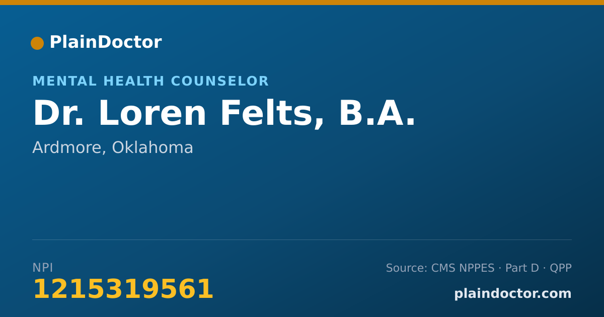 Shareable card for Loren Felts, B.A. - Mental Health Counselor, Ardmore, OK