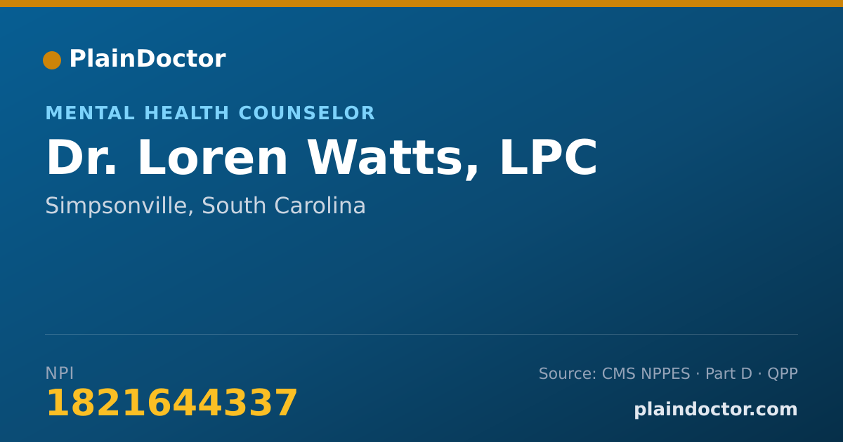 Shareable card for Loren Watts, LPC - Mental Health Counselor, Simpsonville, SC
