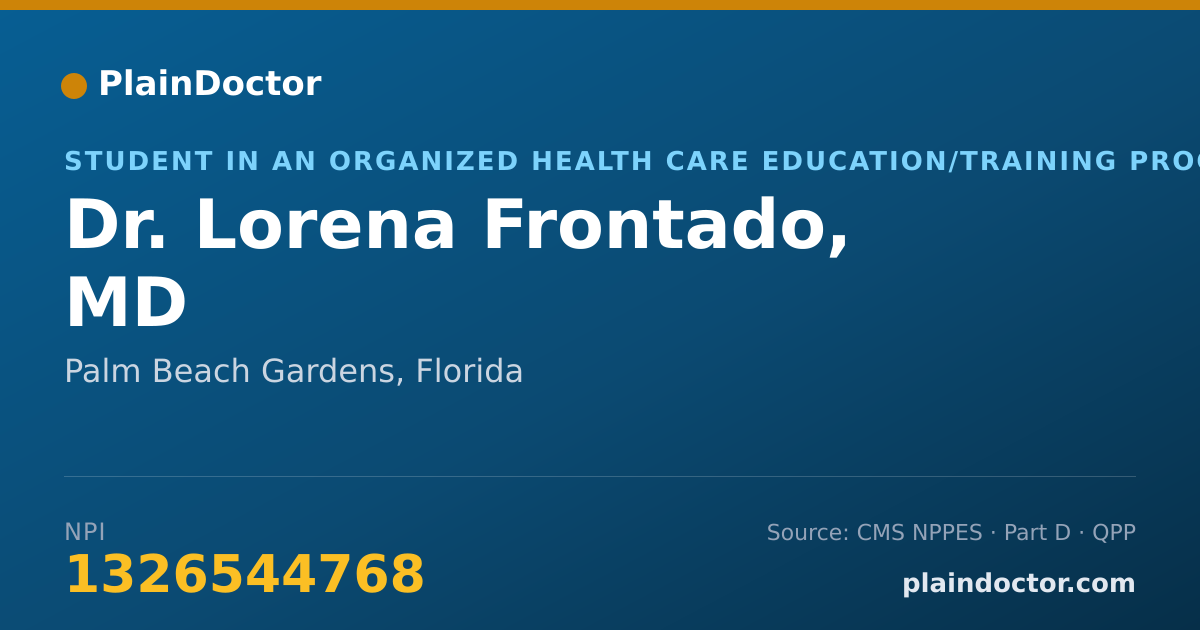 Shareable card for Lorena Frontado, MD - Student in an Organized Health Care Education/Training Program, Palm Beach Gardens, FL