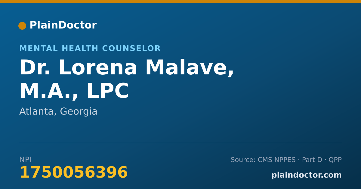 Shareable card for Lorena Malave, M.A., LPC - Mental Health Counselor, Atlanta, GA