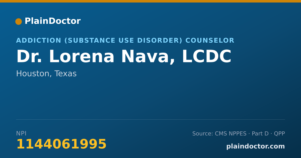 Shareable card for Lorena Nava, LCDC - Addiction (Substance Use Disorder) Counselor, Houston, TX