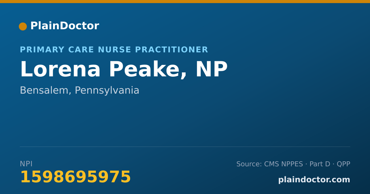 Shareable card for Lorena Peake, NP - Primary Care Nurse Practitioner, Bensalem, PA