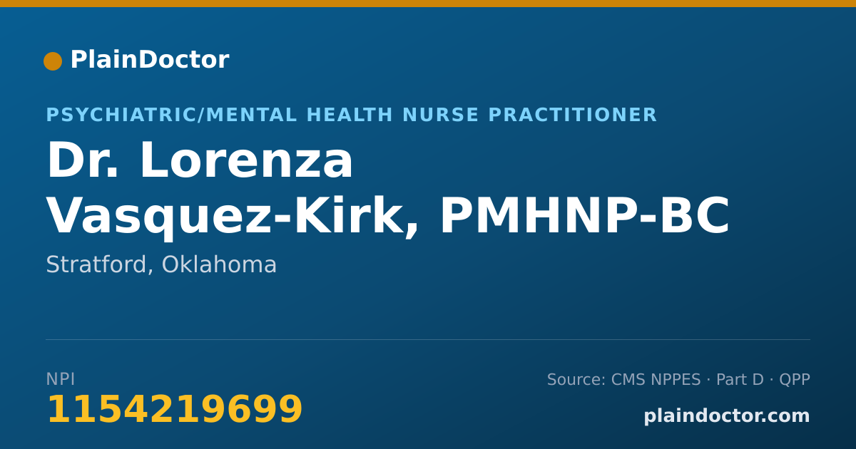 Shareable card for Lorenza Vasquez-Kirk, PMHNP-BC - Psychiatric/Mental Health Nurse Practitioner, Stratford, OK
