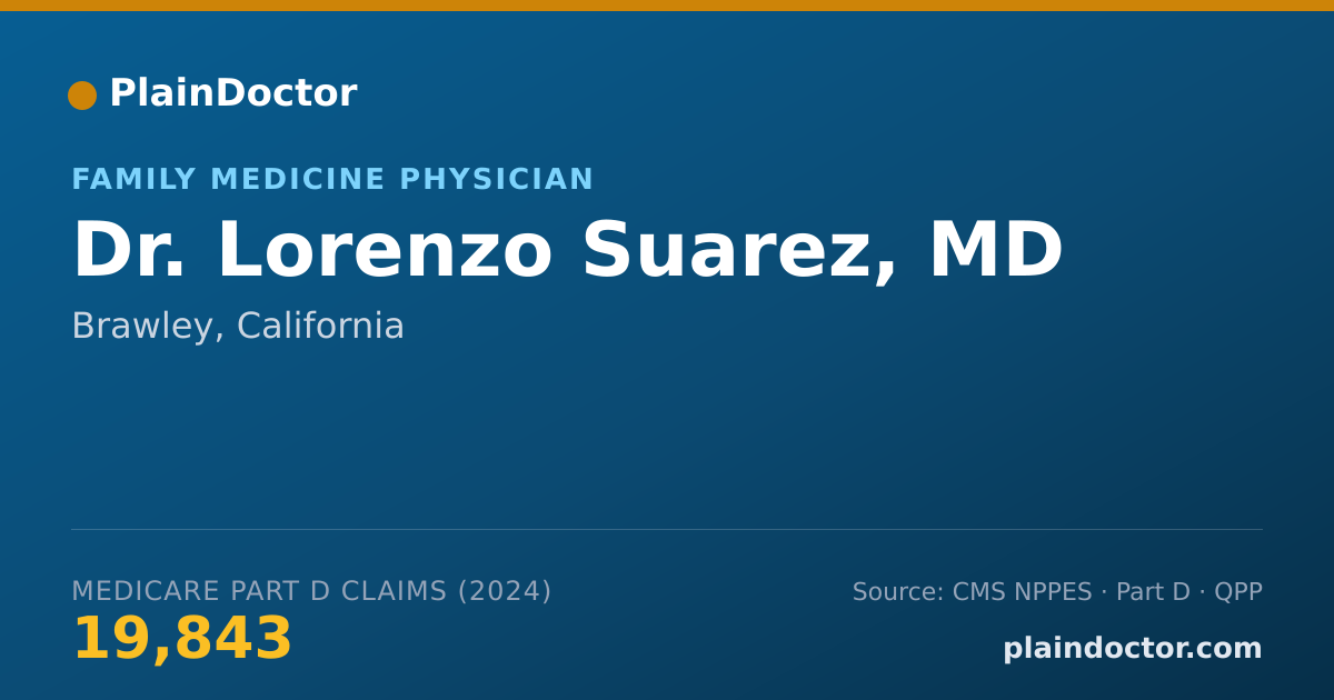 Shareable card for Lorenzo Suarez, MD - Family Medicine Physician, Brawley, CA