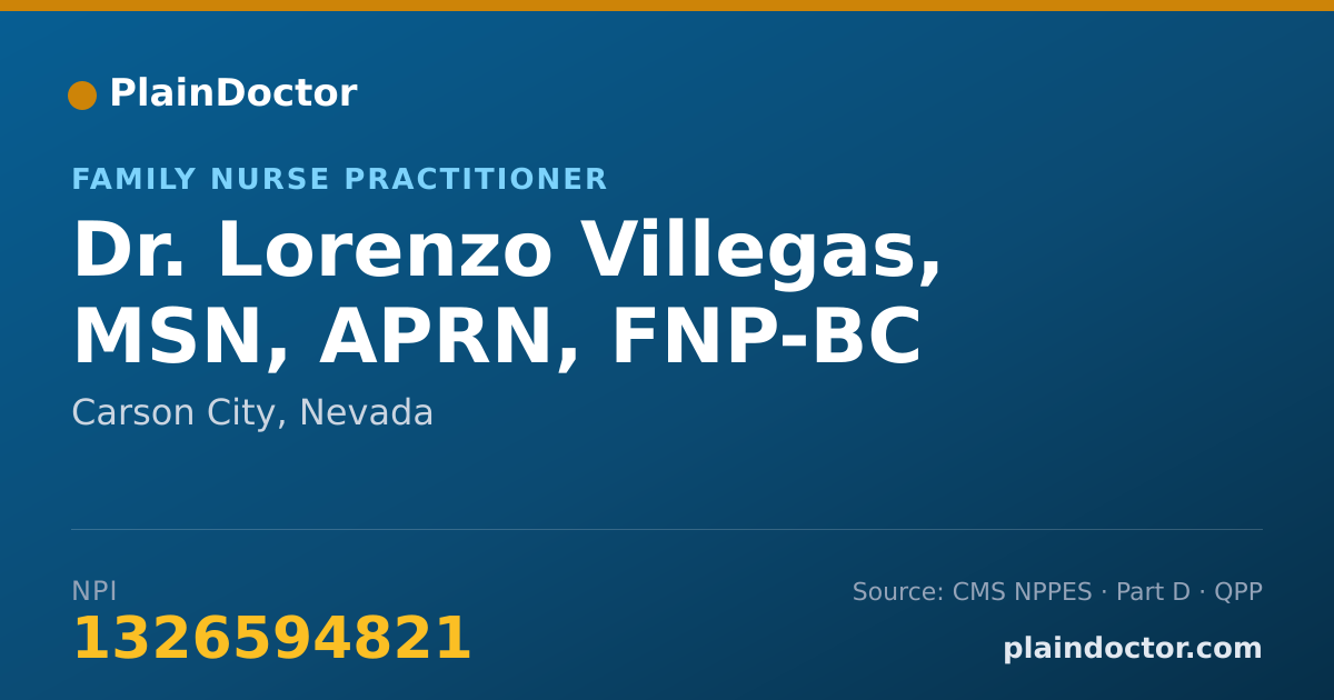 Shareable card for Lorenzo Villegas, MSN, APRN, FNP-BC - Family Nurse Practitioner, Carson City, NV