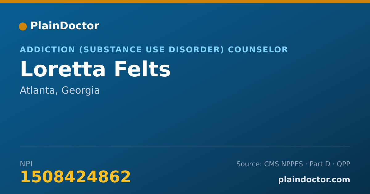 Shareable card for Loretta Felts - Addiction (Substance Use Disorder) Counselor, Atlanta, GA