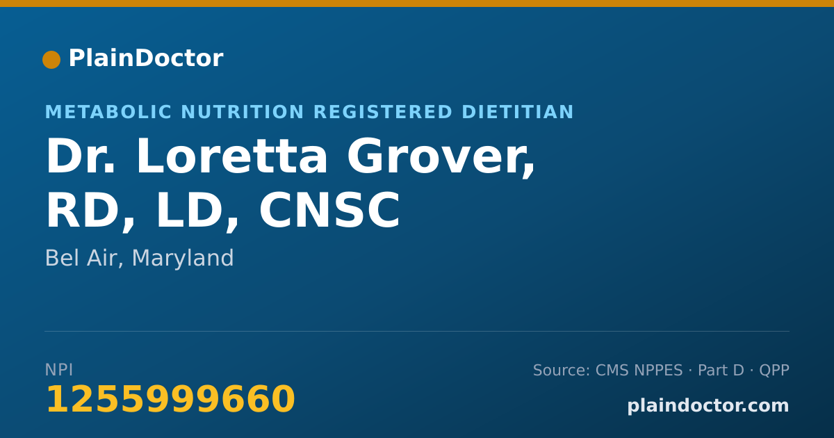 Shareable card for Loretta Grover, RD, LD, CNSC - Metabolic Nutrition Registered Dietitian, Bel Air, MD