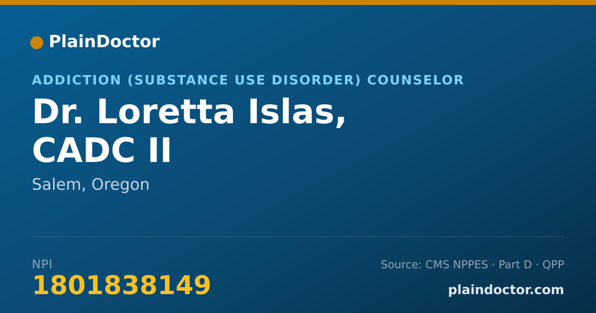 Shareable card for Loretta Islas, CADC II - Addiction (Substance Use Disorder) Counselor, Salem, OR