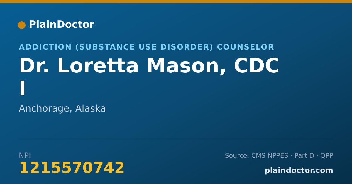 Shareable card for Loretta Mason, CDC I - Addiction (Substance Use Disorder) Counselor, Anchorage, AK