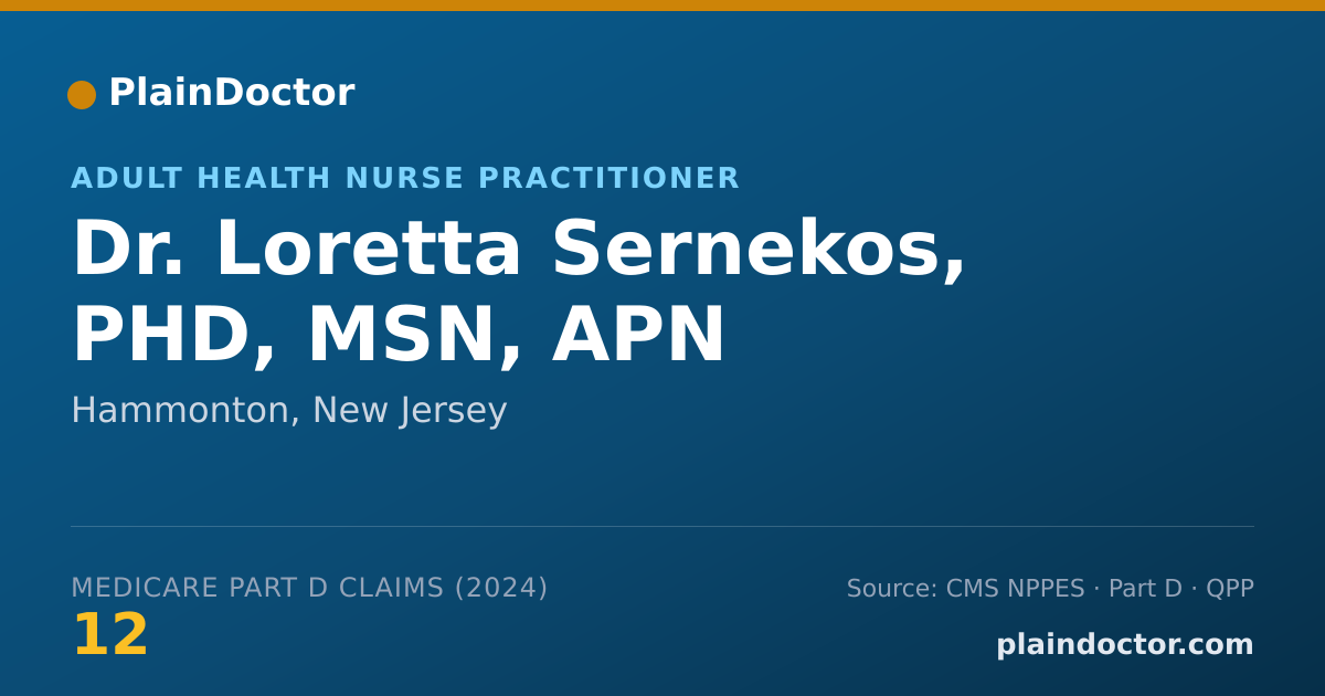 Shareable card for Loretta Sernekos, PHD, MSN, APN - Adult Health Nurse Practitioner, Hammonton, NJ