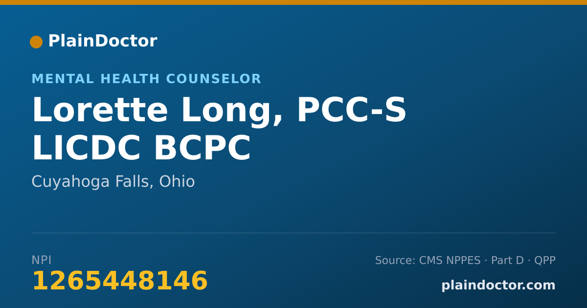 Shareable card for Lorette Long, PCC-S LICDC BCPC - Mental Health Counselor, Cuyahoga Falls, OH