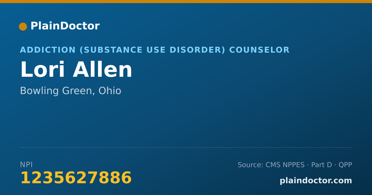 Shareable card for Lori Allen - Addiction (Substance Use Disorder) Counselor, Bowling Green, OH