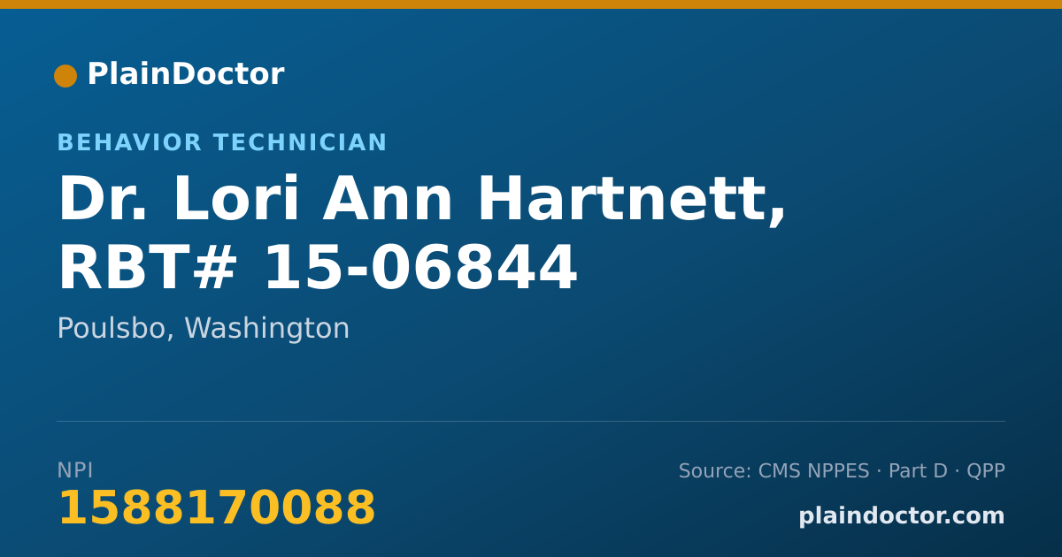 Shareable card for Lori Ann Hartnett, RBT# 15-06844 - Behavior Technician, Poulsbo, WA
