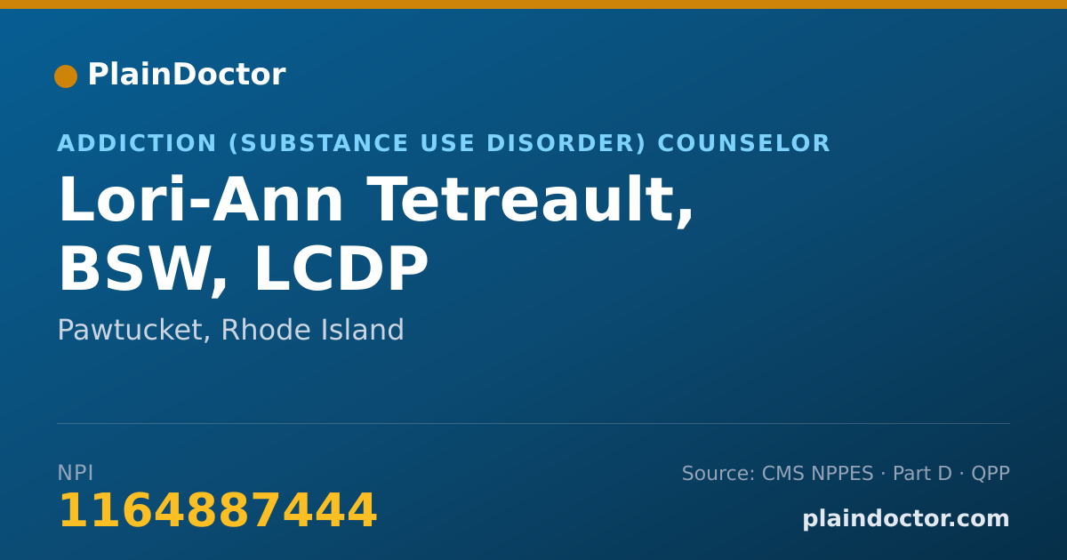 Shareable card for Lori-Ann Tetreault, BSW, LCDP - Addiction (Substance Use Disorder) Counselor, Pawtucket, RI