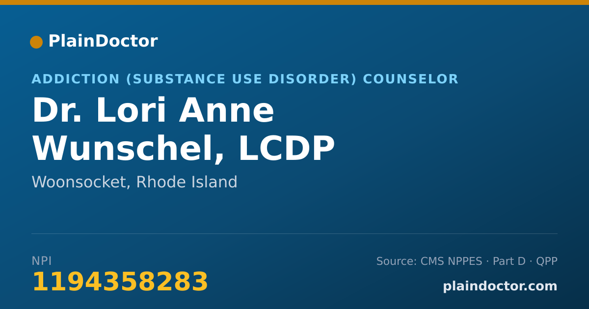 Shareable card for Lori Anne Wunschel, LCDP - Addiction (Substance Use Disorder) Counselor, Woonsocket, RI