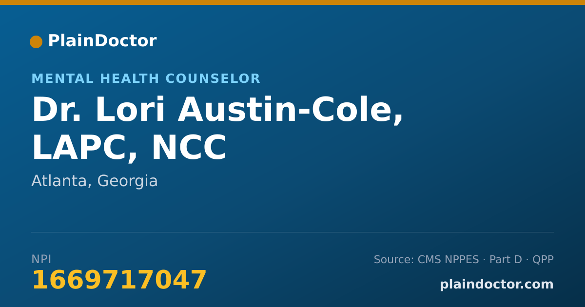 Shareable card for Lori Austin-Cole, LAPC, NCC - Mental Health Counselor, Atlanta, GA