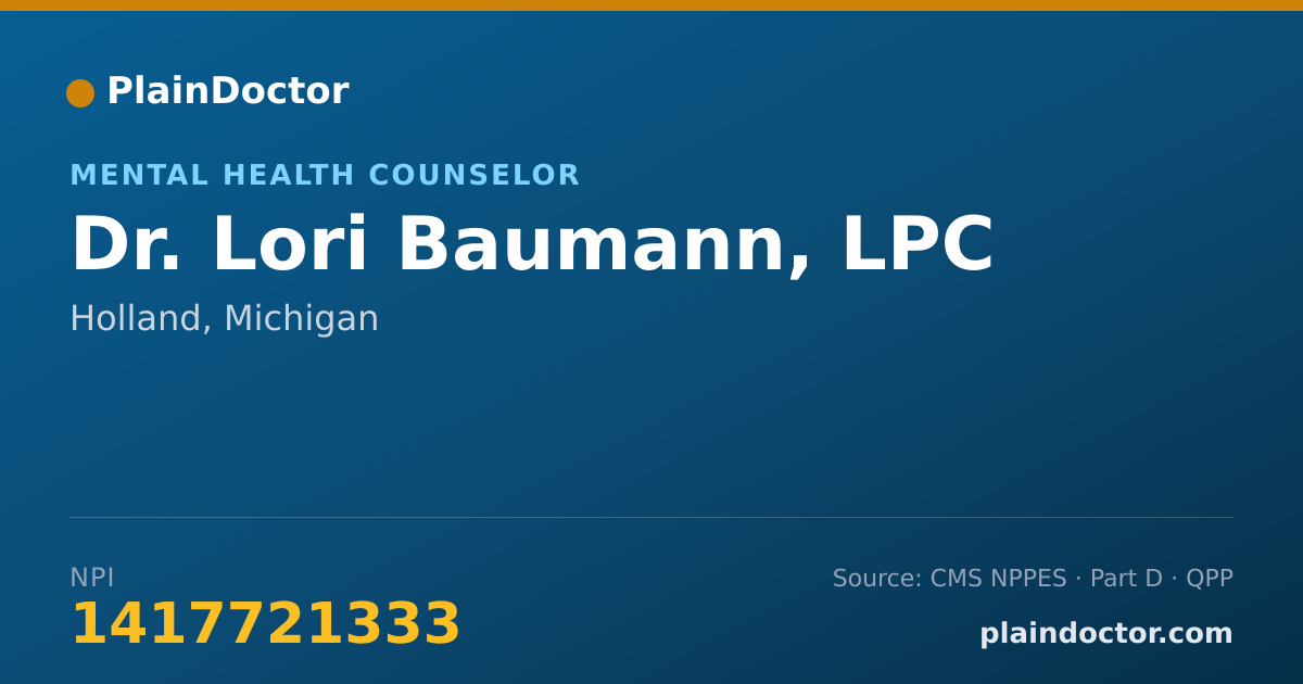 Shareable card for Lori Baumann, LPC - Mental Health Counselor, Holland, MI