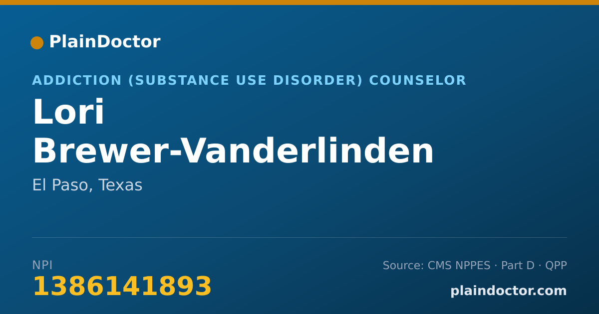 Shareable card for Lori Brewer-Vanderlinden - Addiction (Substance Use Disorder) Counselor, El Paso, TX