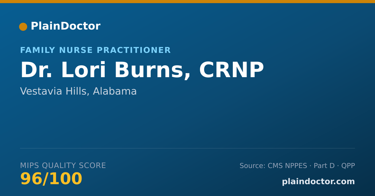 Shareable card for Lori Burns, CRNP - Family Nurse Practitioner, Vestavia Hills, AL
