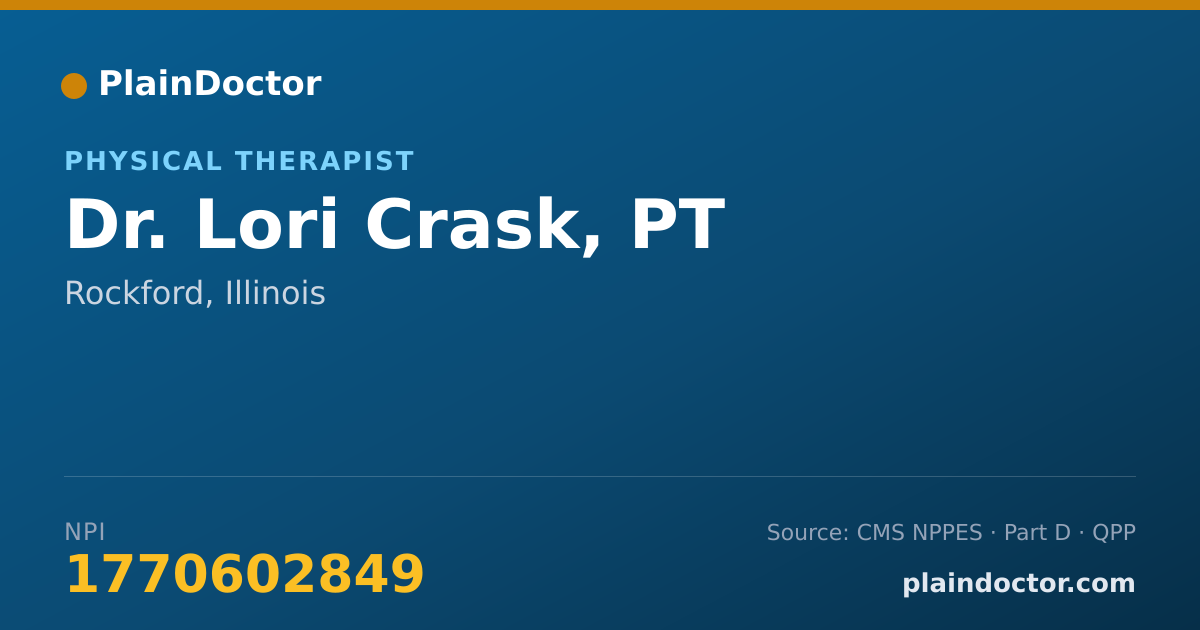 Shareable card for Lori Crask, PT - Physical Therapist, Rockford, IL