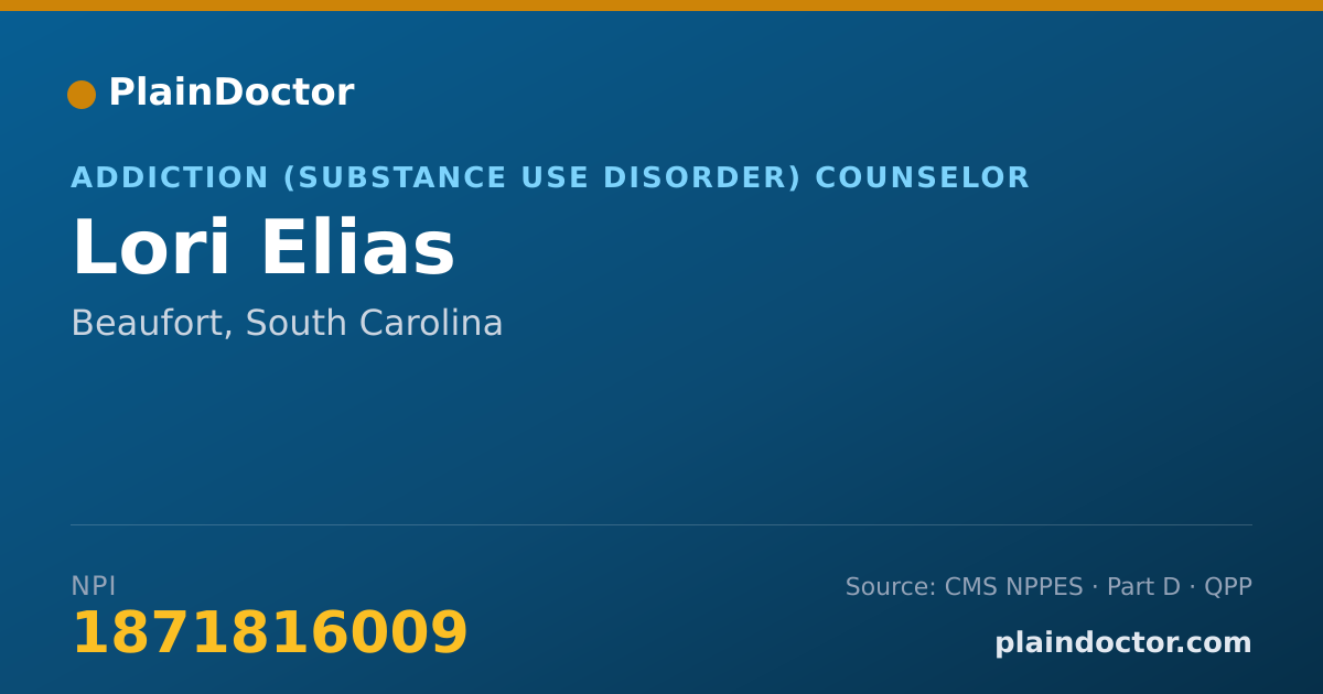 Shareable card for Lori Elias - Addiction (Substance Use Disorder) Counselor, Beaufort, SC