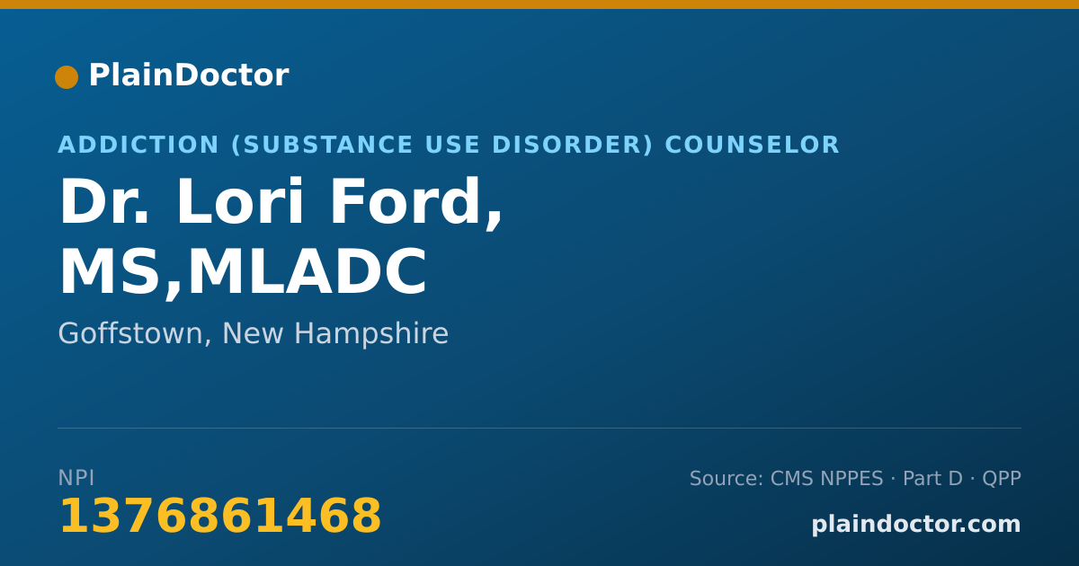 Shareable card for Lori Ford, MS,MLADC - Addiction (Substance Use Disorder) Counselor, Goffstown, NH
