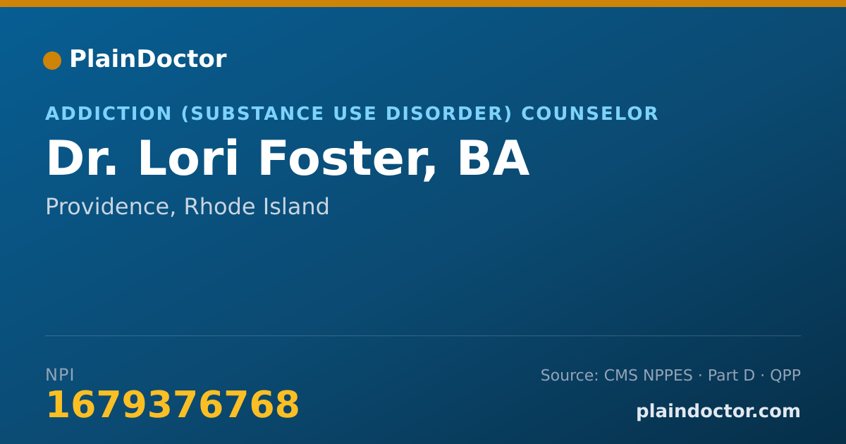 Shareable card for Lori Foster, BA - Addiction (Substance Use Disorder) Counselor, Providence, RI