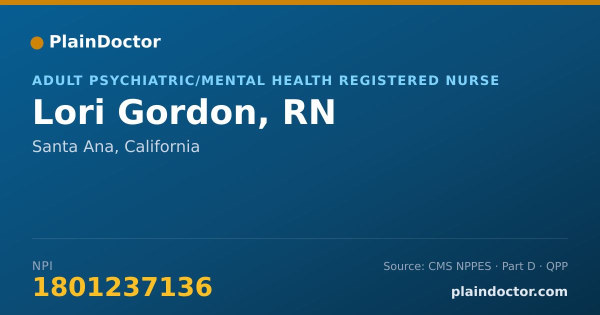 Shareable card for Lori Gordon, RN - Adult Psychiatric/Mental Health Registered Nurse, Santa Ana, CA
