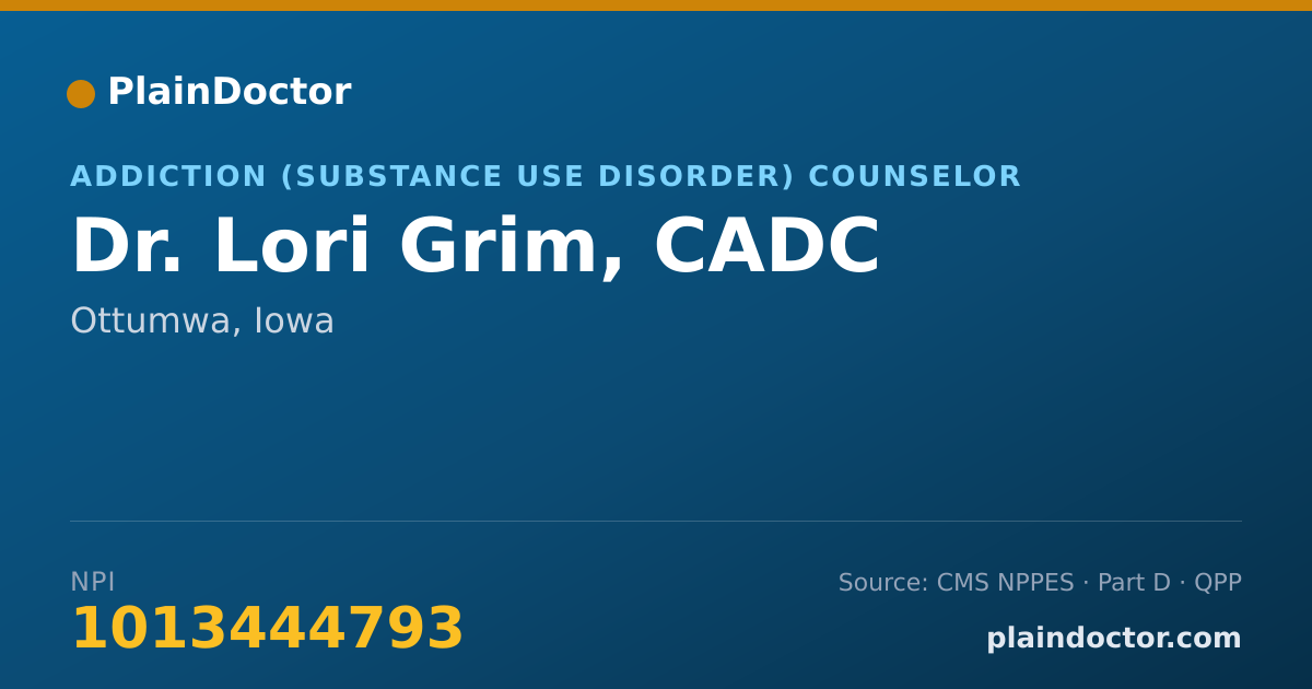 Shareable card for Lori Grim, CADC - Addiction (Substance Use Disorder) Counselor, Ottumwa, IA