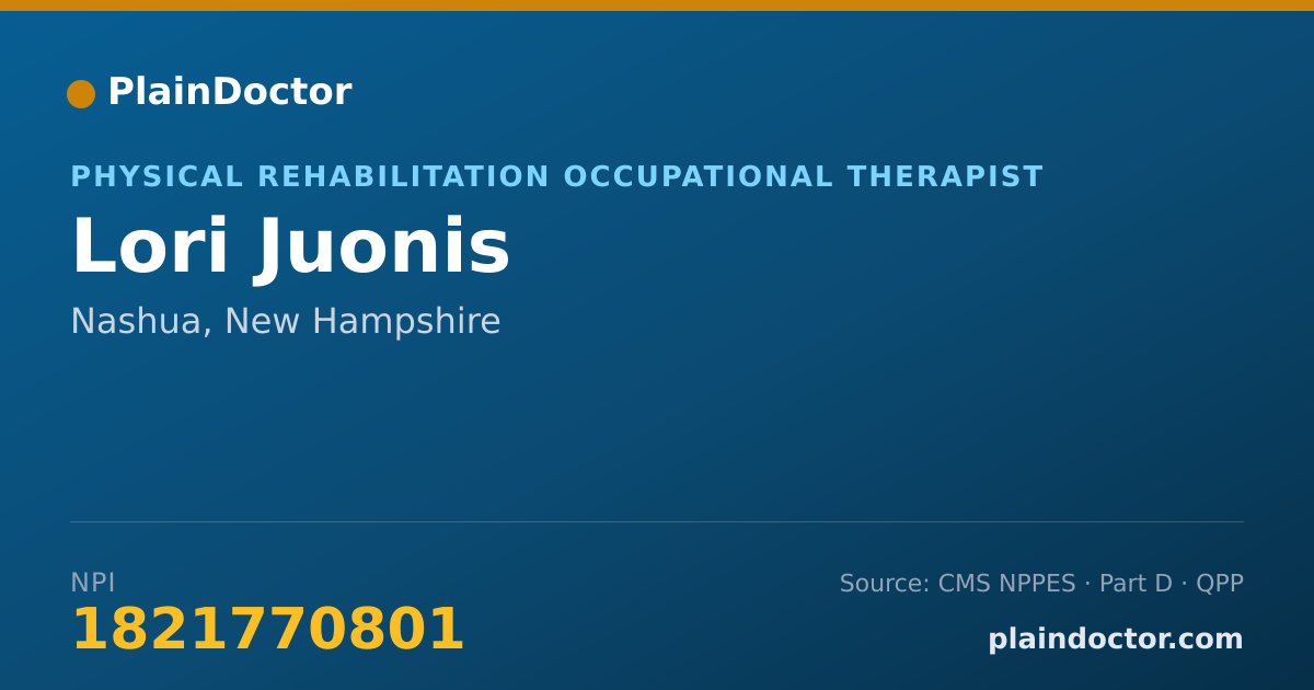Shareable card for Lori Juonis - Physical Rehabilitation Occupational Therapist, Nashua, NH