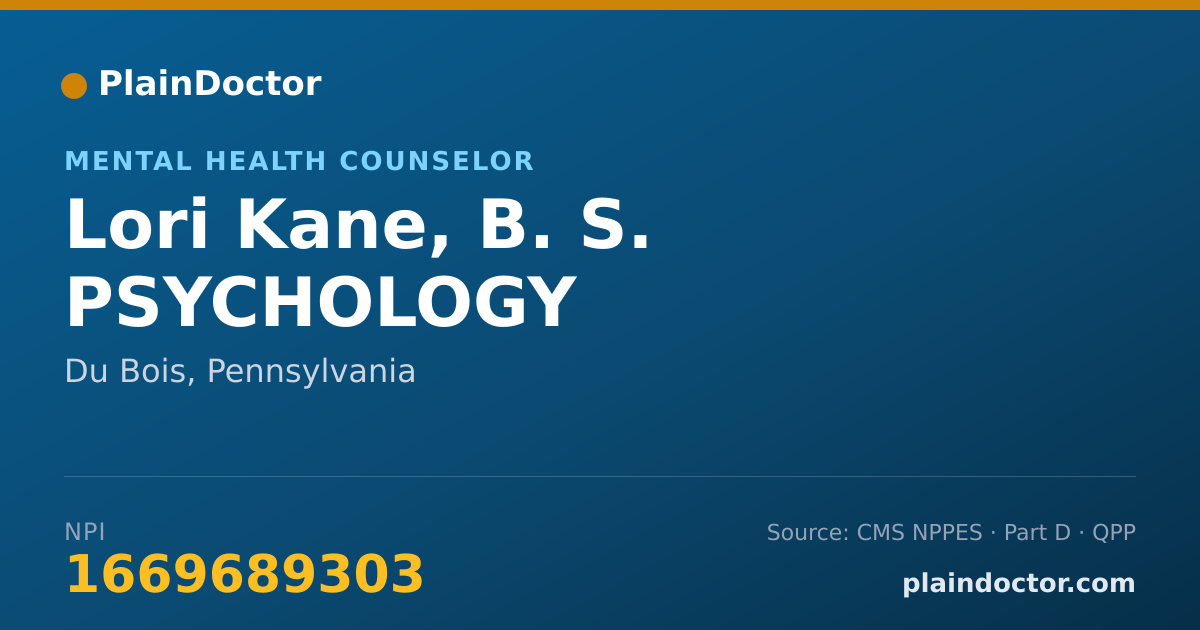 Shareable card for Lori Kane, B. S. PSYCHOLOGY - Mental Health Counselor, Du Bois, PA