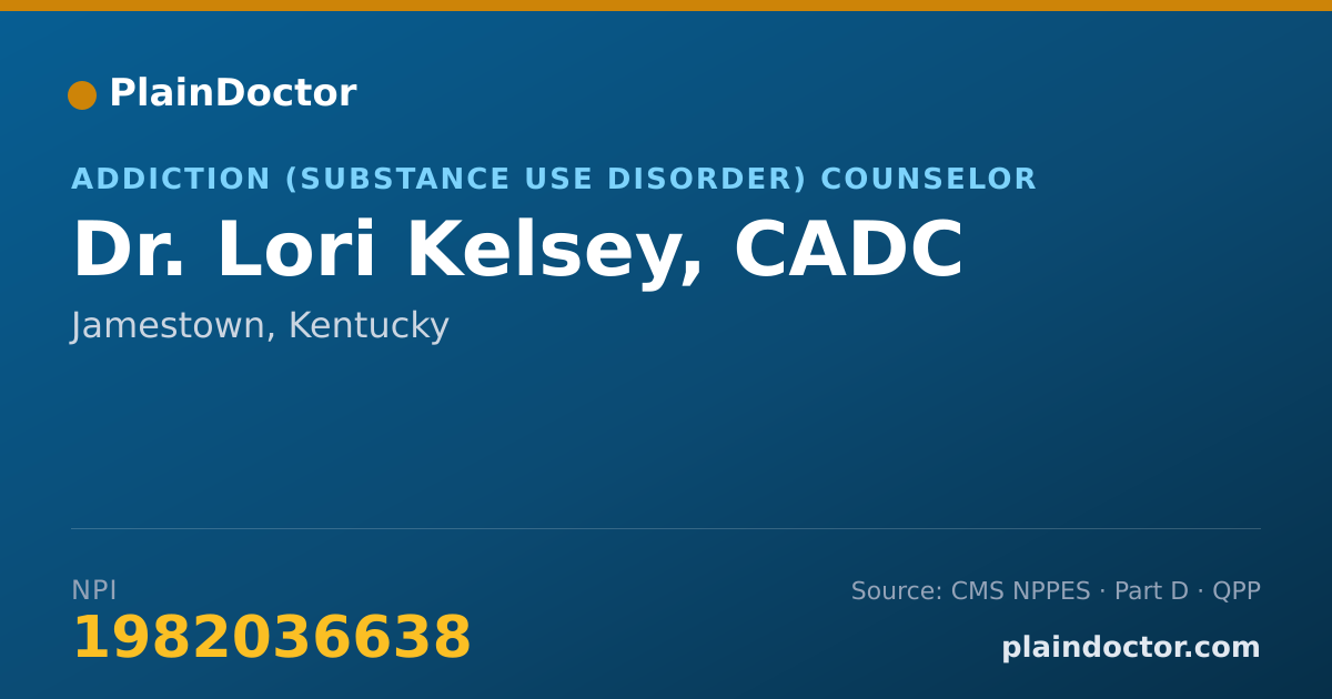Shareable card for Lori Kelsey, CADC - Addiction (Substance Use Disorder) Counselor, Jamestown, KY