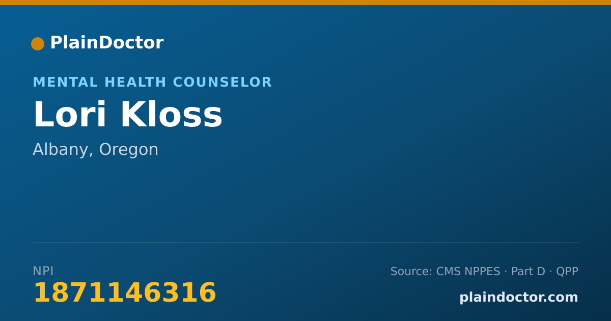 Shareable card for Lori Kloss - Mental Health Counselor, Albany, OR