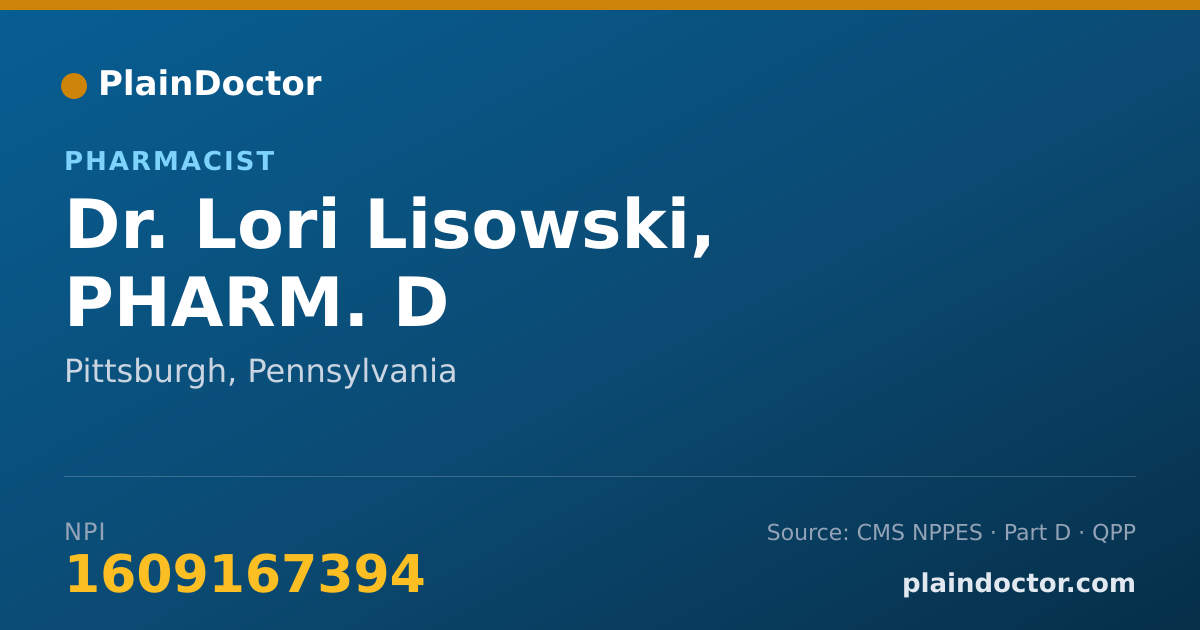 Shareable card for Lori Lisowski, PHARM. D - Pharmacist, Pittsburgh, PA