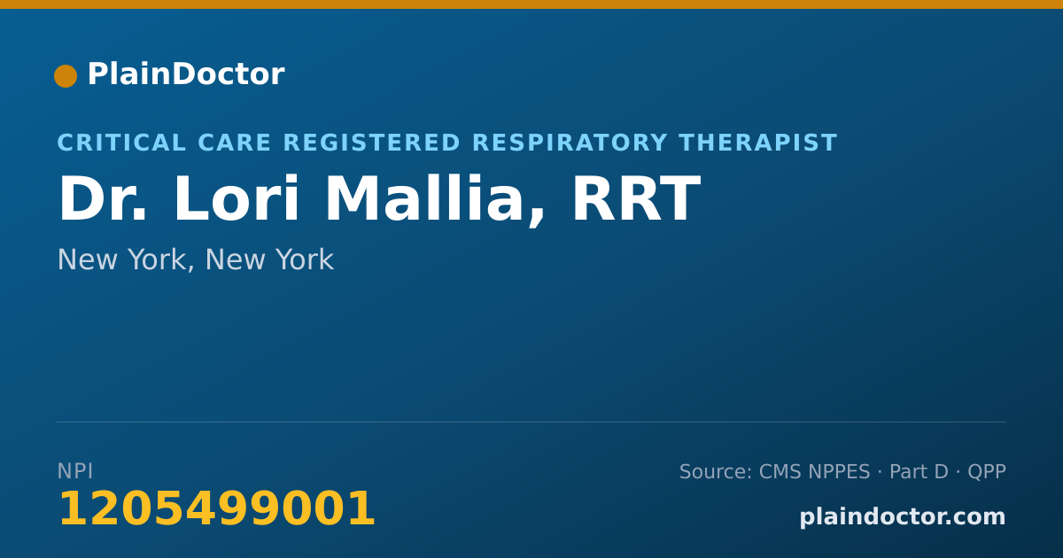 Shareable card for Lori Mallia, RRT - Critical Care Registered Respiratory Therapist, New York, NY