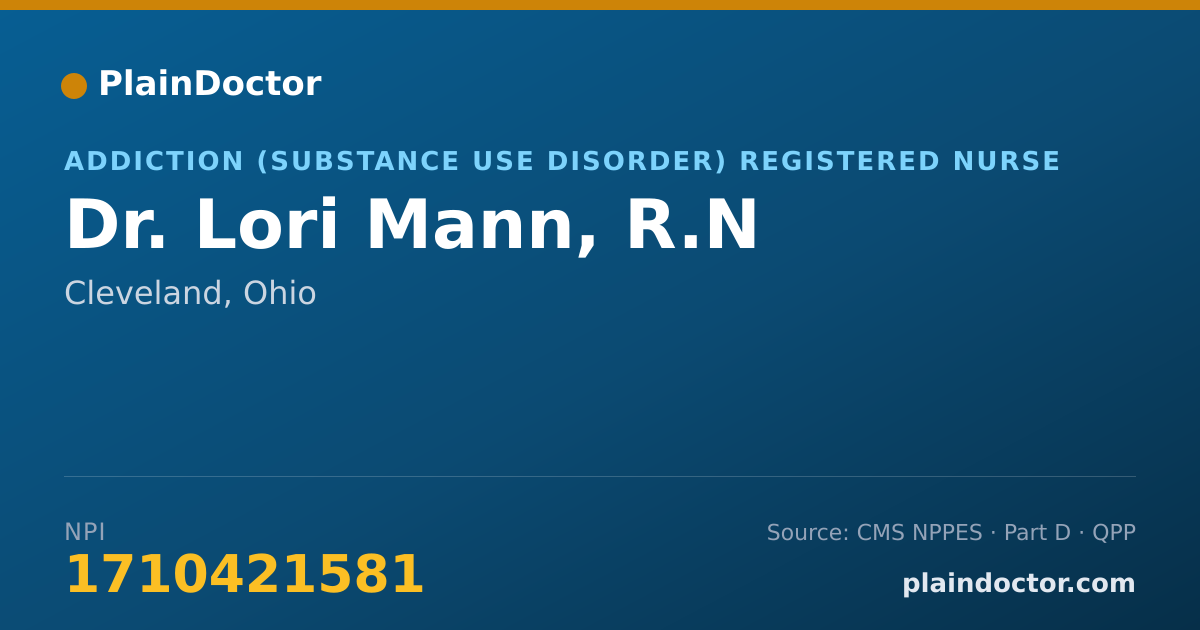 Shareable card for Lori Mann, R.N - Addiction (Substance Use Disorder) Registered Nurse, Cleveland, OH