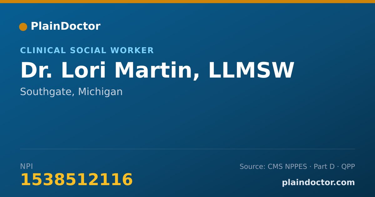 Shareable card for Lori Martin, LLMSW - Clinical Social Worker, Southgate, MI