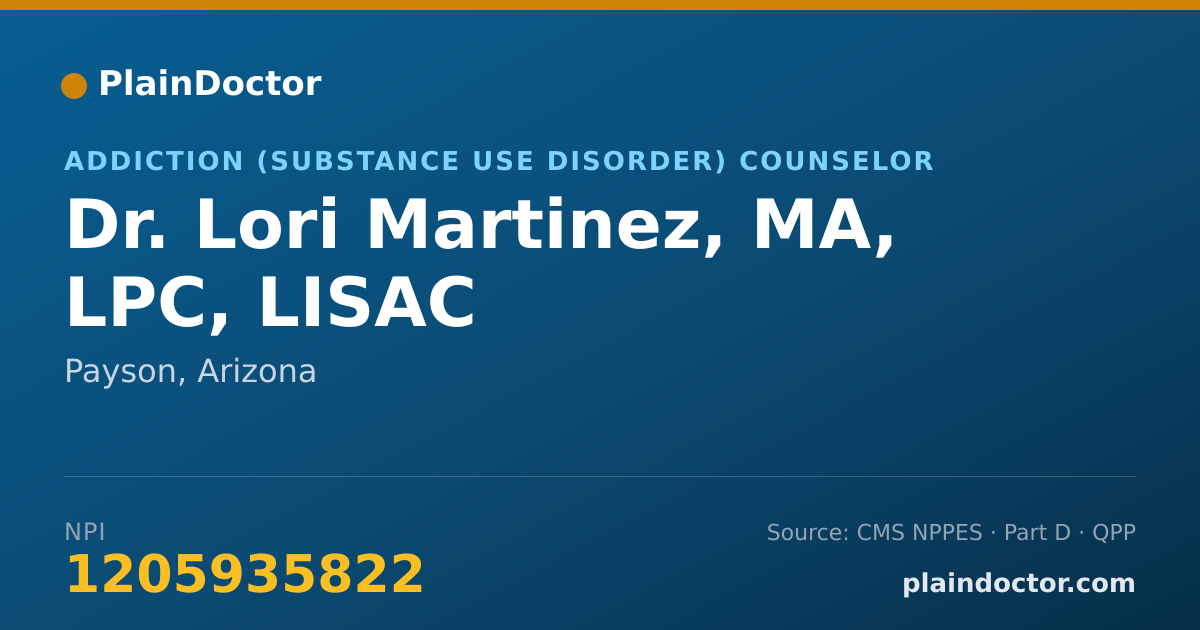 Shareable card for Lori Martinez, MA, LPC, LISAC - Addiction (Substance Use Disorder) Counselor, Payson, AZ