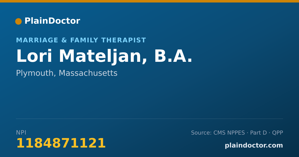 Shareable card for Lori Mateljan, B.A. - Marriage & Family Therapist, Plymouth, MA